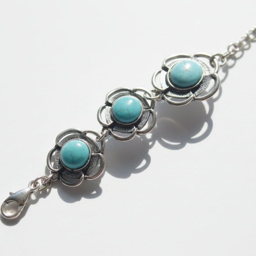Bracelet pour femme en argent, fleur turquoise