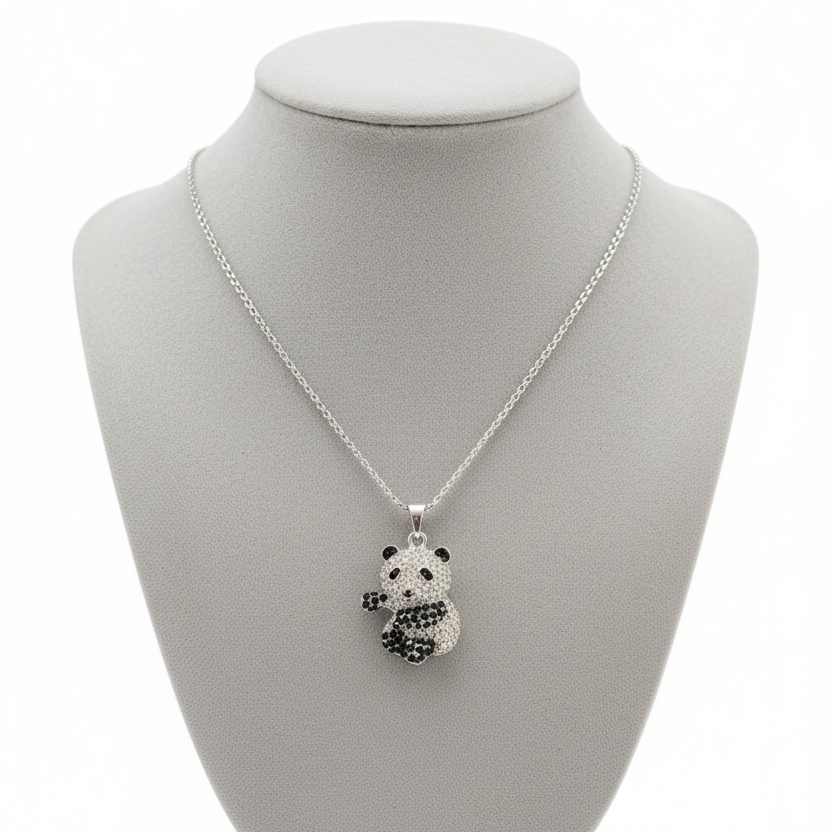 Collier enfant en fantaisie, panda cristaux
