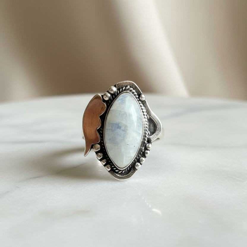 Bague en argent avec pierre naturelle Lune Indienne T:9.75