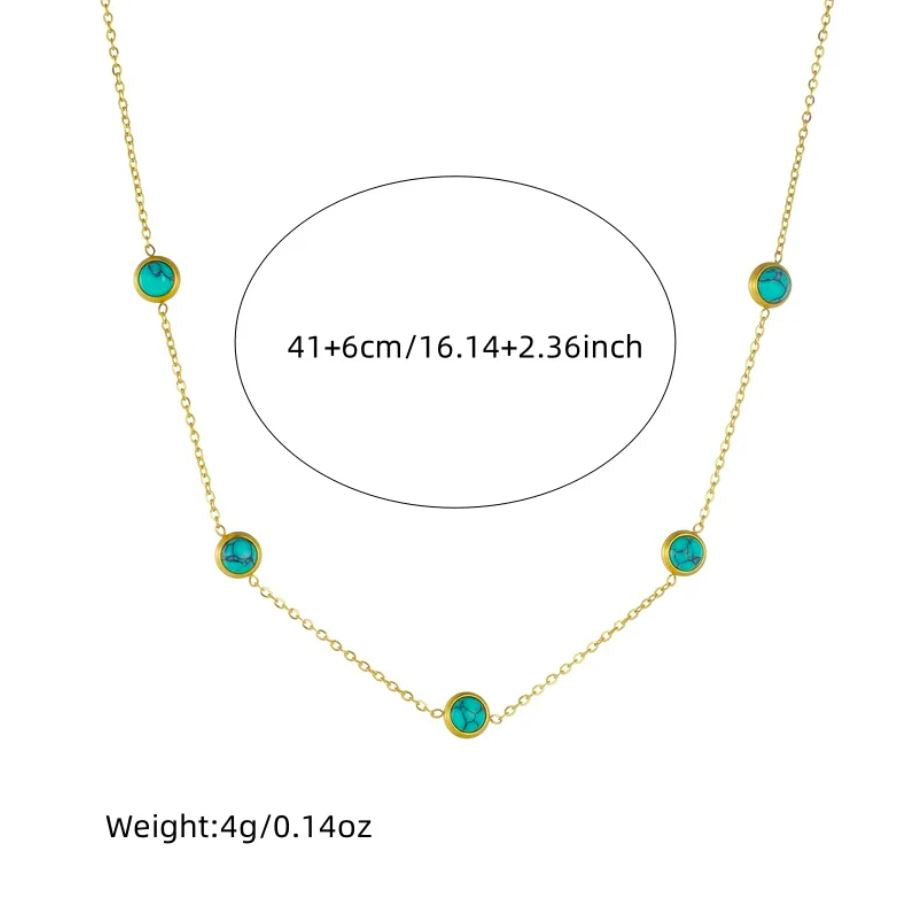 Conjunto de Colar e Brincos para Senhora em Aço Inoxidável 316L com Pedra Turquesa