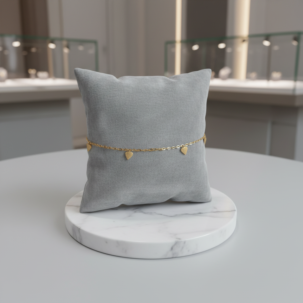 Pulseira Tornozelo de Senhora em Ouro Laminado 10K, Folha Coração