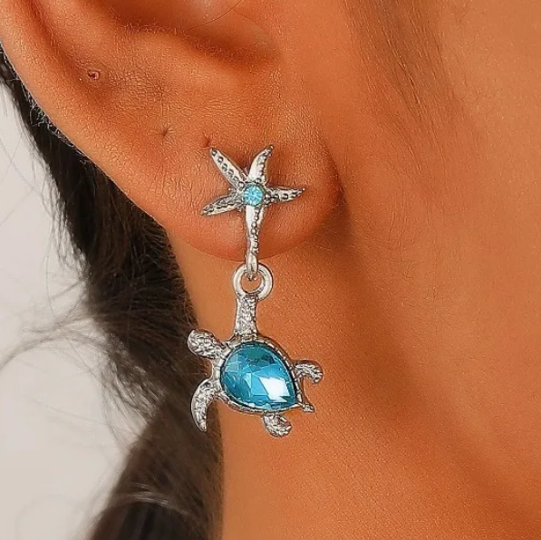 Brincos Ocean Dream – O Encanto da Tartaruga e Estrela-do-Mar