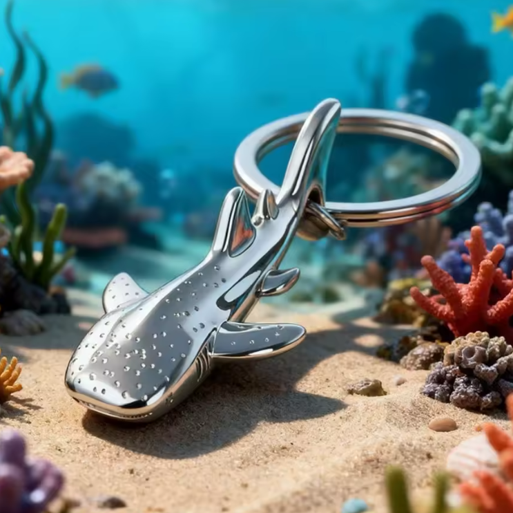 Porta-chaves Tubarão-Baleia em Liga de Zinco – O Charme dos Oceanos no Seu Bolso!