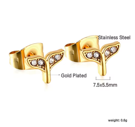 Brincos de Tarraxa Cauda de Baleia Dourado 18K - Mar e Vida