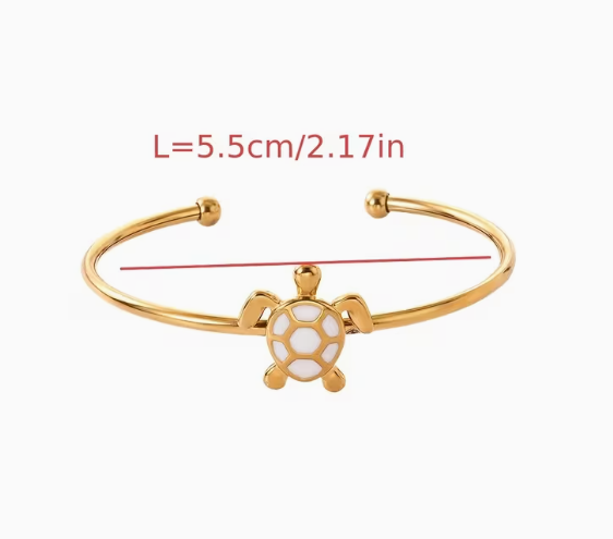 Pulseira Rígida Dourada com Tartaruga Marinha Verde – Aço Inoxidável 304L | Mar e Vida