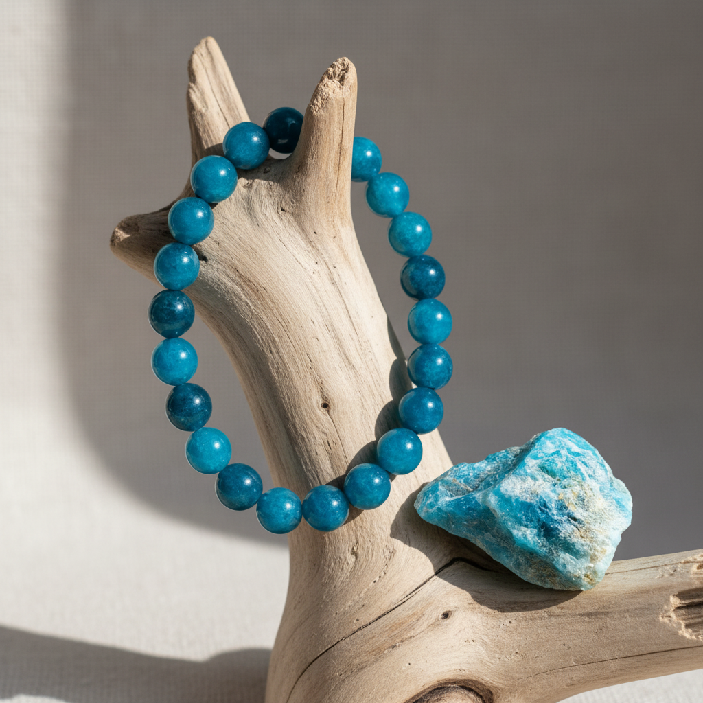 Pulseira de Apatite Azul Natural – Clareza, Foco e Intuição