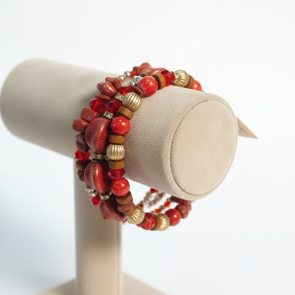 Bracelet fantaisie pour femme, pierres rouges