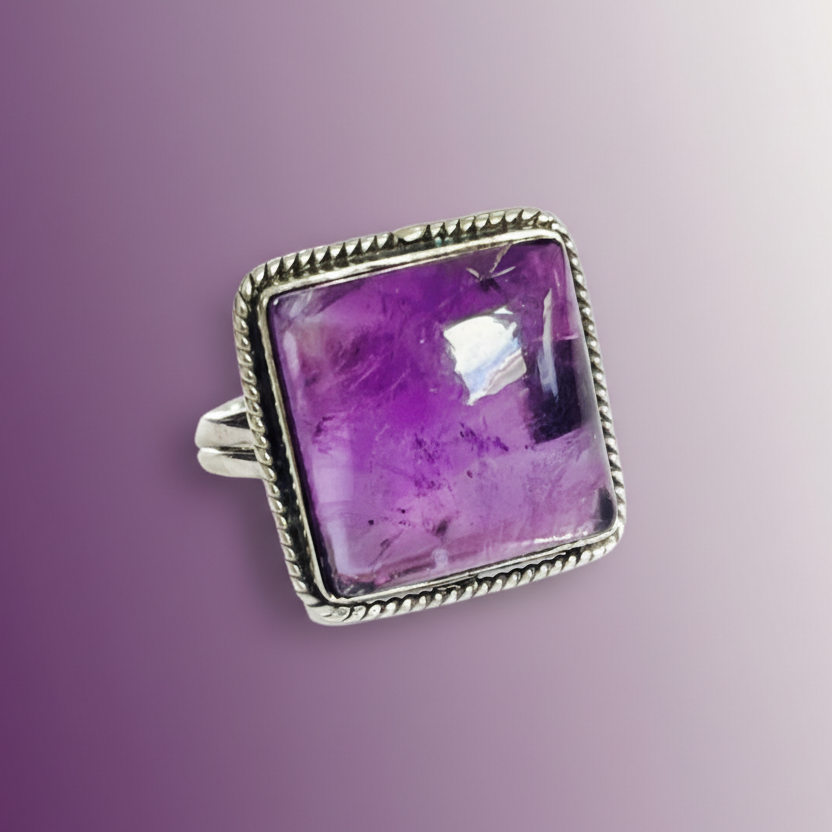 Bague en Argent avec Pierre Naturelle Améthyste T:7,5