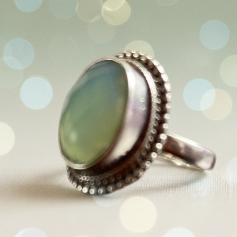 Bague en argent avec pierre naturelle Calcédoine T:7,75