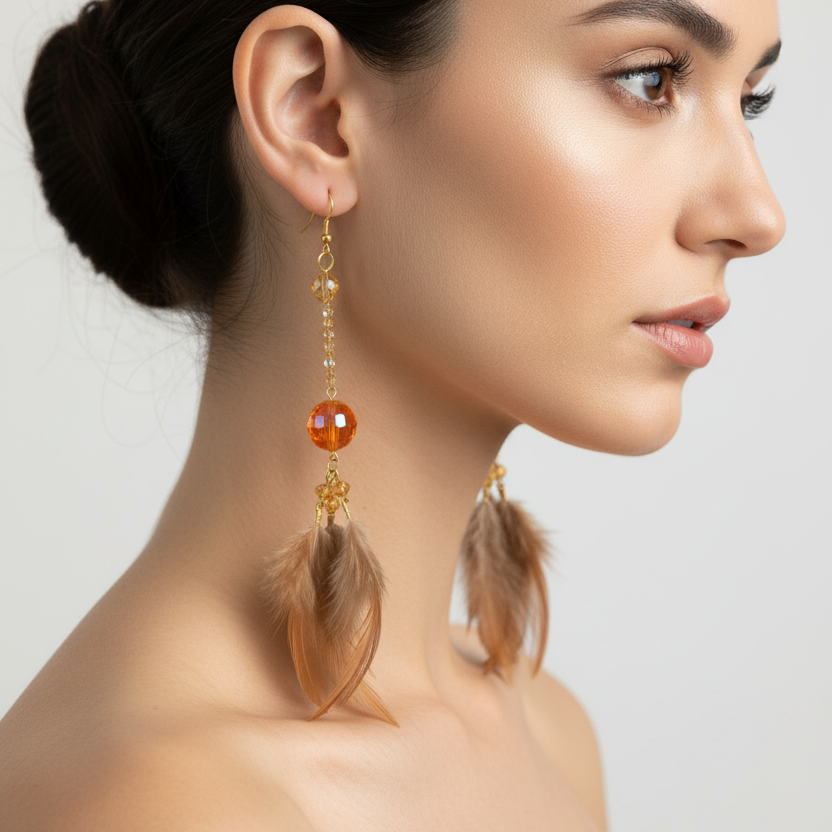 Grandes boucles d'oreilles pour femme en plumes, fabriquées en Thaïlande