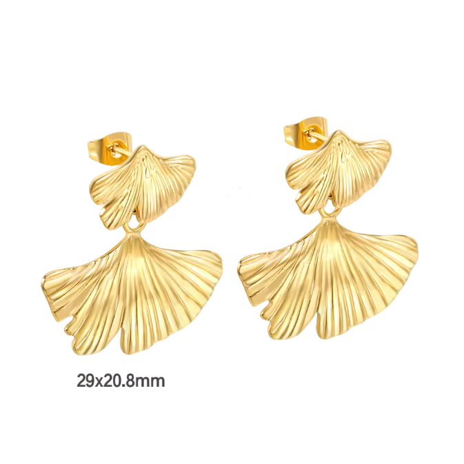 Brincos Ginkgo Leaf Gold em Aço Inox – Coleção Mar e Vida