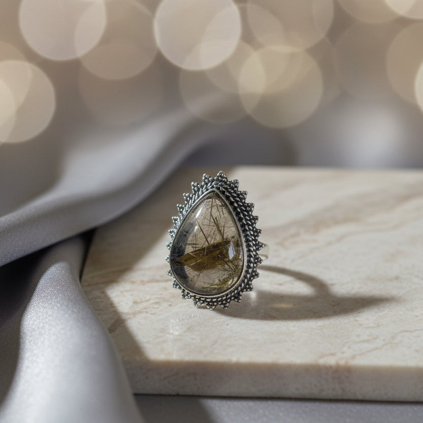 Bague en argent avec pierre naturelle Quartz T:8