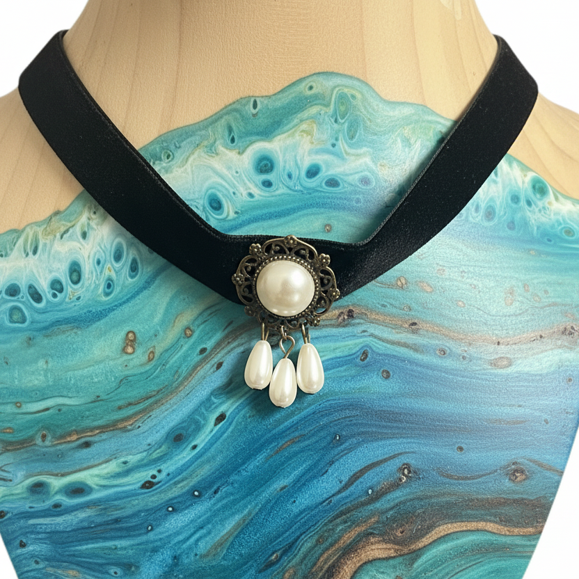 Ras du cou en cuir pour femme avec fermoir à 4 perles