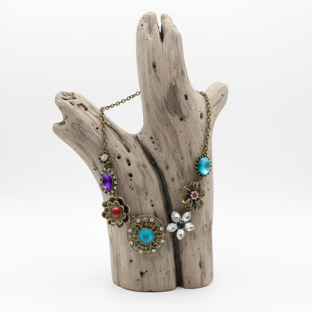 Collier pour femme, vintage avec des fleurs en cristaux de style européen