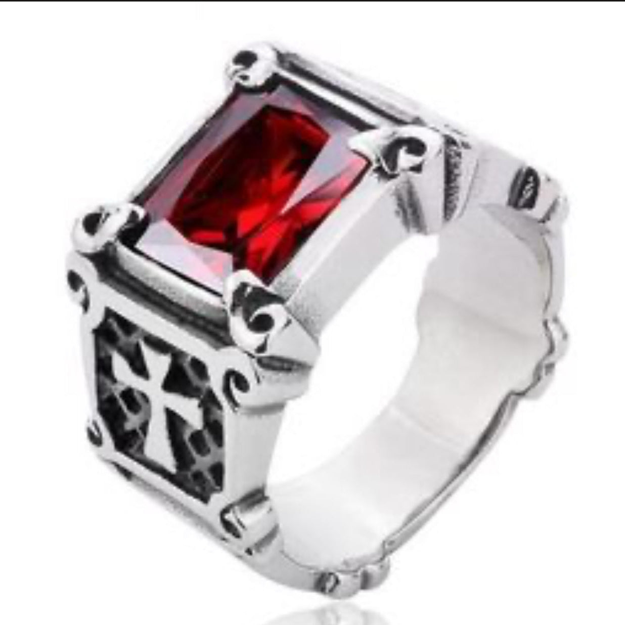 Anel de Homen em Aço Inoxidável 316L com Zircão vermelho