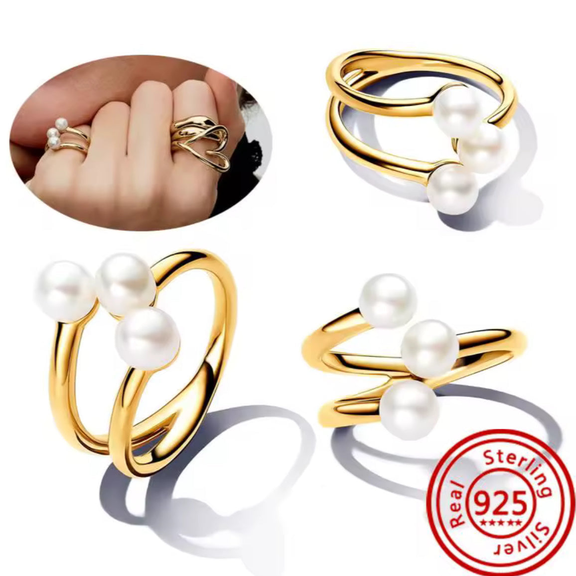 Bague Femme en Argent 925, Perle Blanche