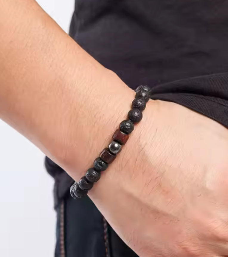 Pulseira Pedras Volcanica e Hématita