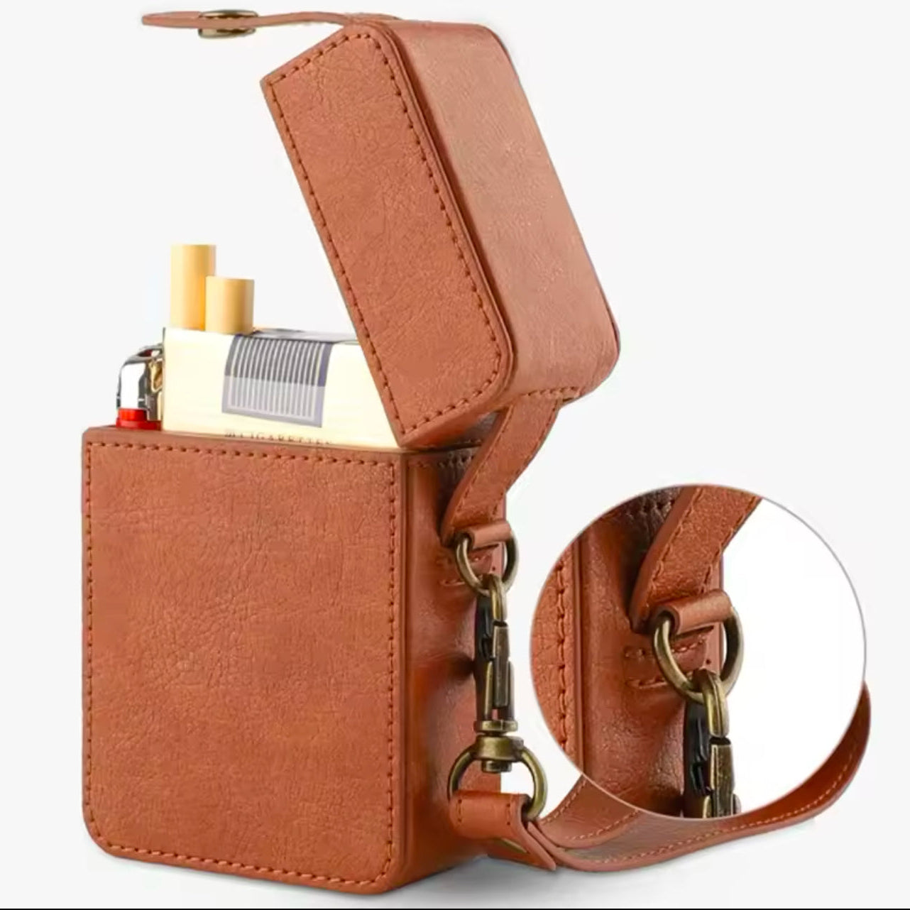 Porta-Cigarros e Isqueiro em Couro Genuíno