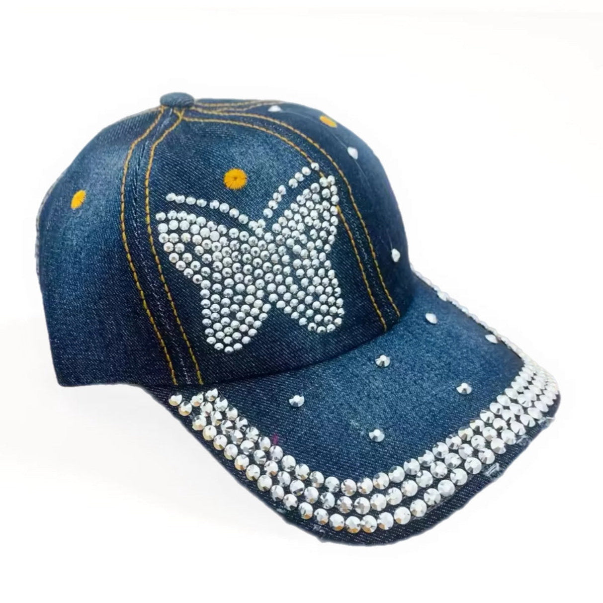 Boné Feminino Denim Borboleta com Pedraria