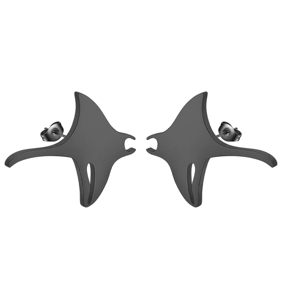 Brincos em Aço Inoxidável , Arraia-Manta Preta