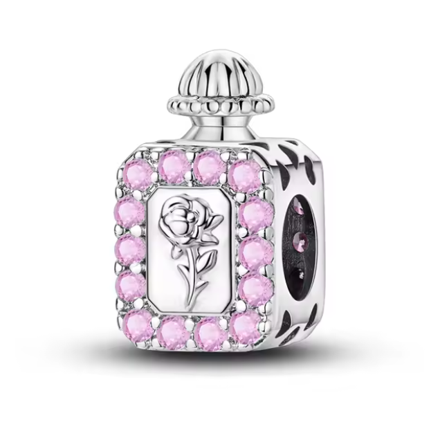 Conta em Prata 925, Frasco de Perfume com Rosa