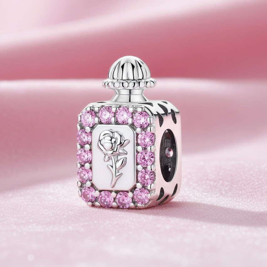 Conta em Prata 925, Frasco de Perfume com Rosa (1308)