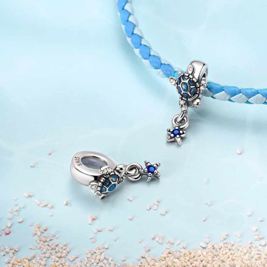 Sterling Silver Bead, Turtle with Hanging Star