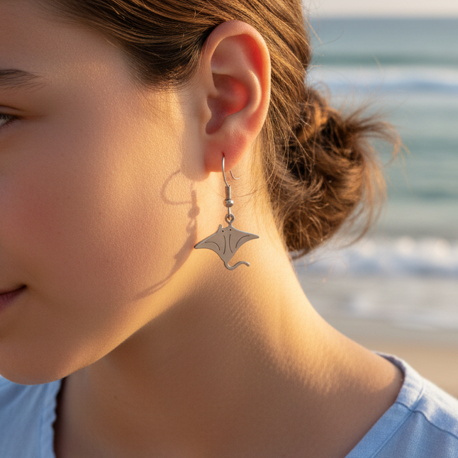 Brincos em Aço Inoxidável , Raia-Manta Prata