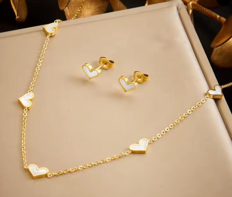 Ensemble collier et boucles d'oreilles cœur en acier inoxydable 316L