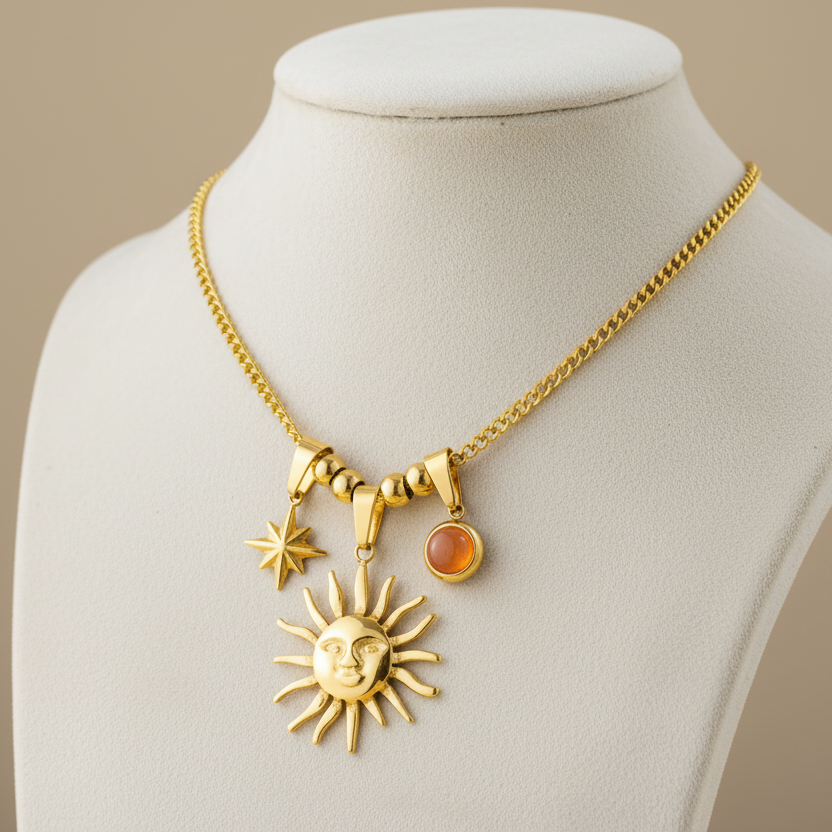 Collier Sol Invictus – Acier inoxydable plaqué or 18 carats