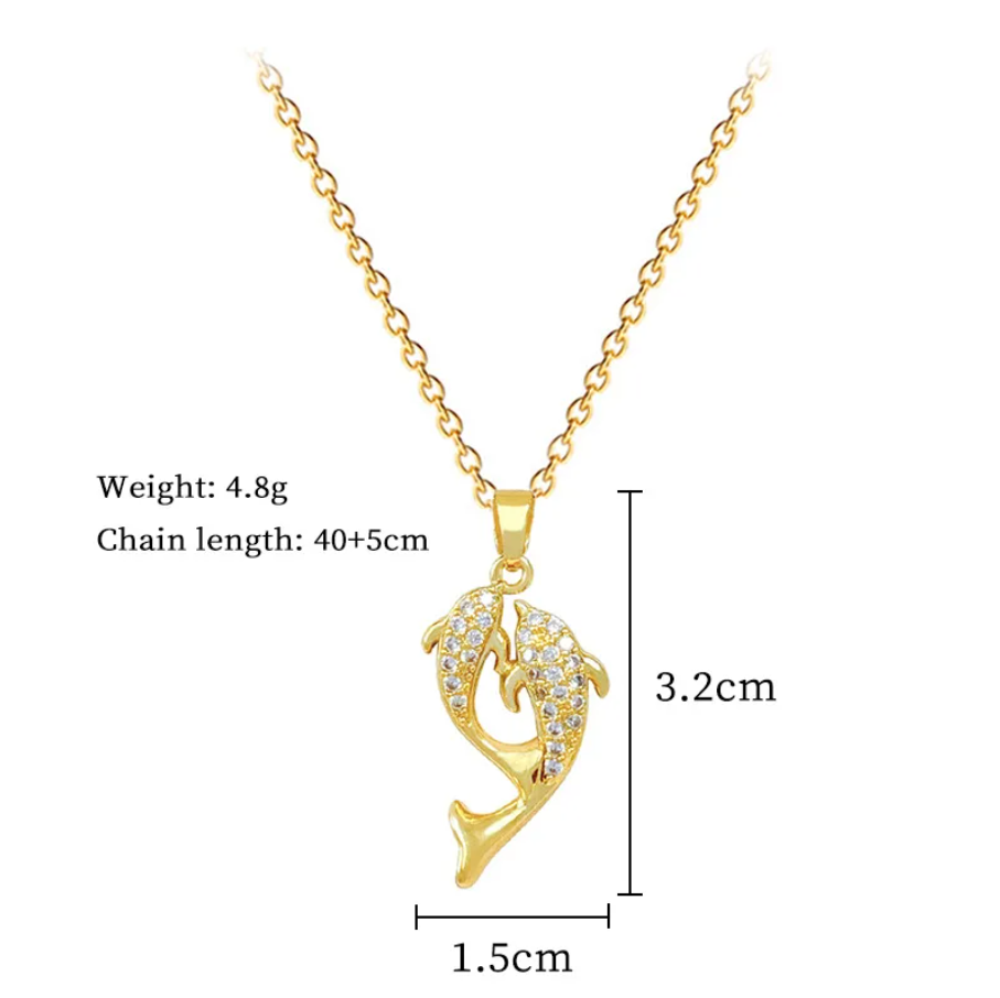 Colar de Senhora em Aço Inoxidável , Golfinhos com Zircão