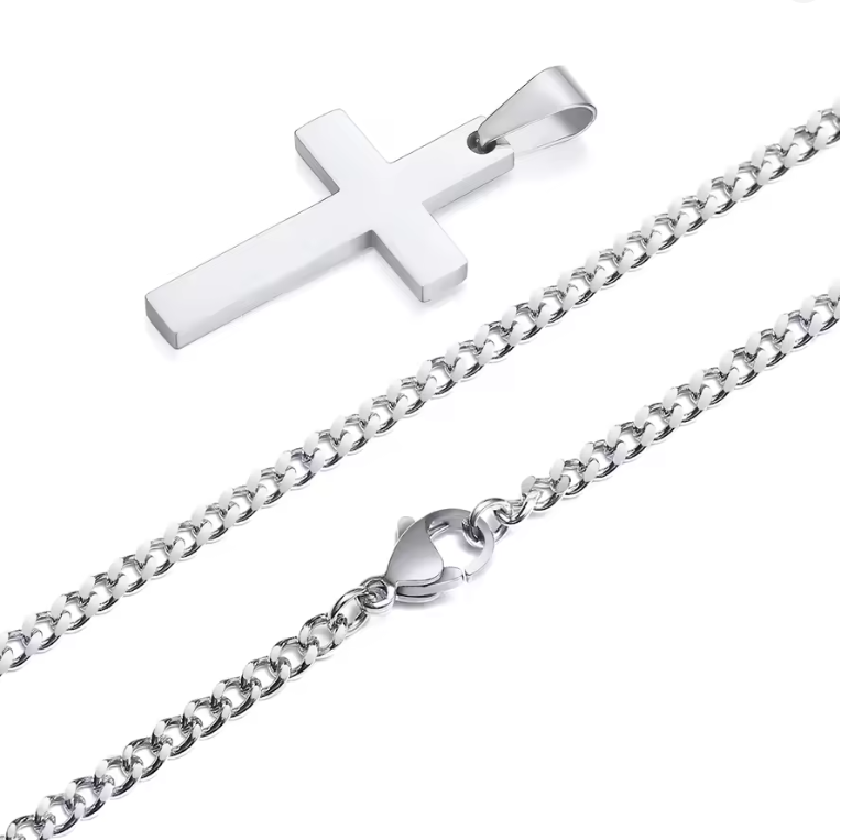 Colar Masculino Cruz Silver ✨ – Elegância Minimalista em Aço