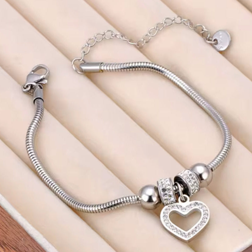 Bracelet pour femme en acier inoxydable plaqué or 18 carats, cœur