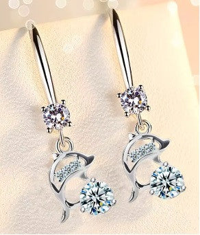 Brincos de Senhora em Prata 925, Golfinho com Zircónia Azul