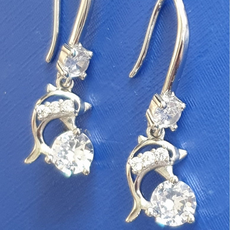 Brincos de Senhora em Prata 925, Golfinho com Zircónias Brancas
