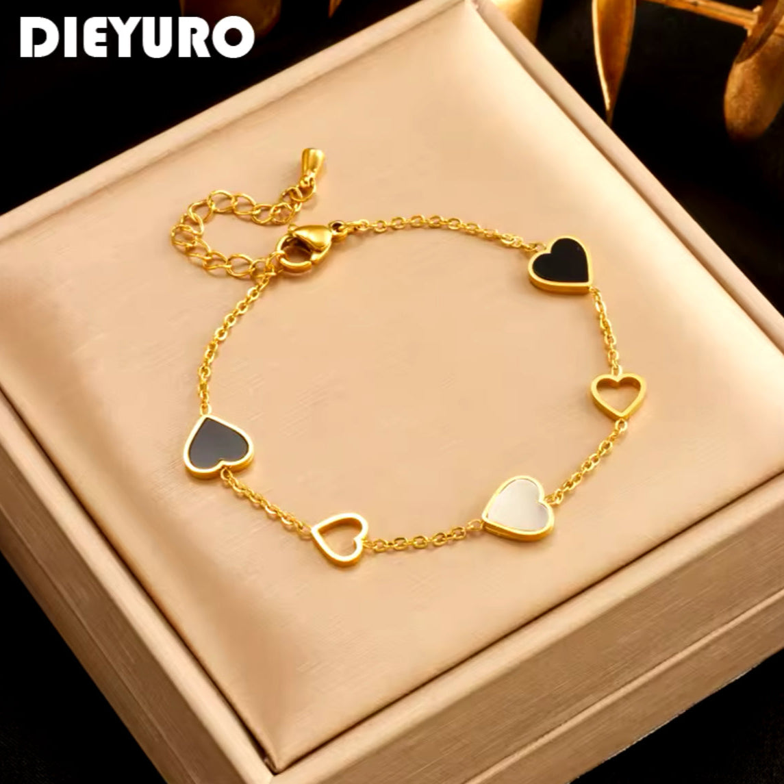 Pulseira de Senhora em Aço Inoxidável 316L, Dieyuro Corações