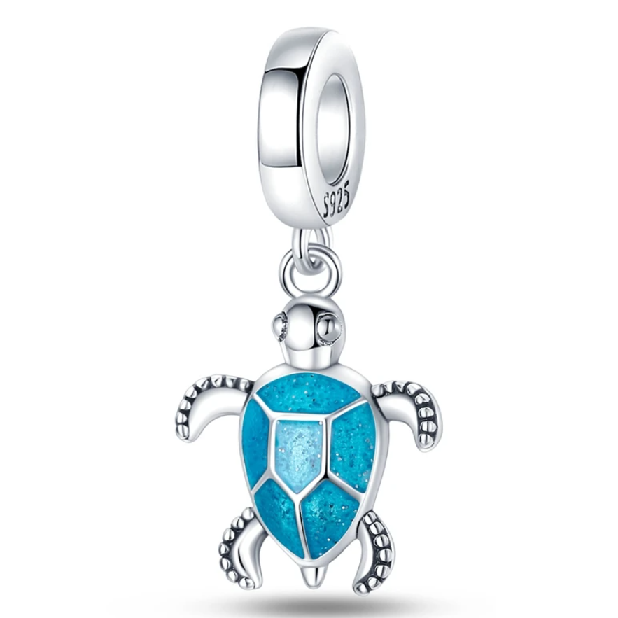 Conta em Prata 925, Tartaruga Azul Luminosa