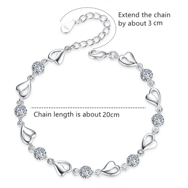 Bracelet pour femme en cuivre, cœur avec oxydes de zirconium blancs