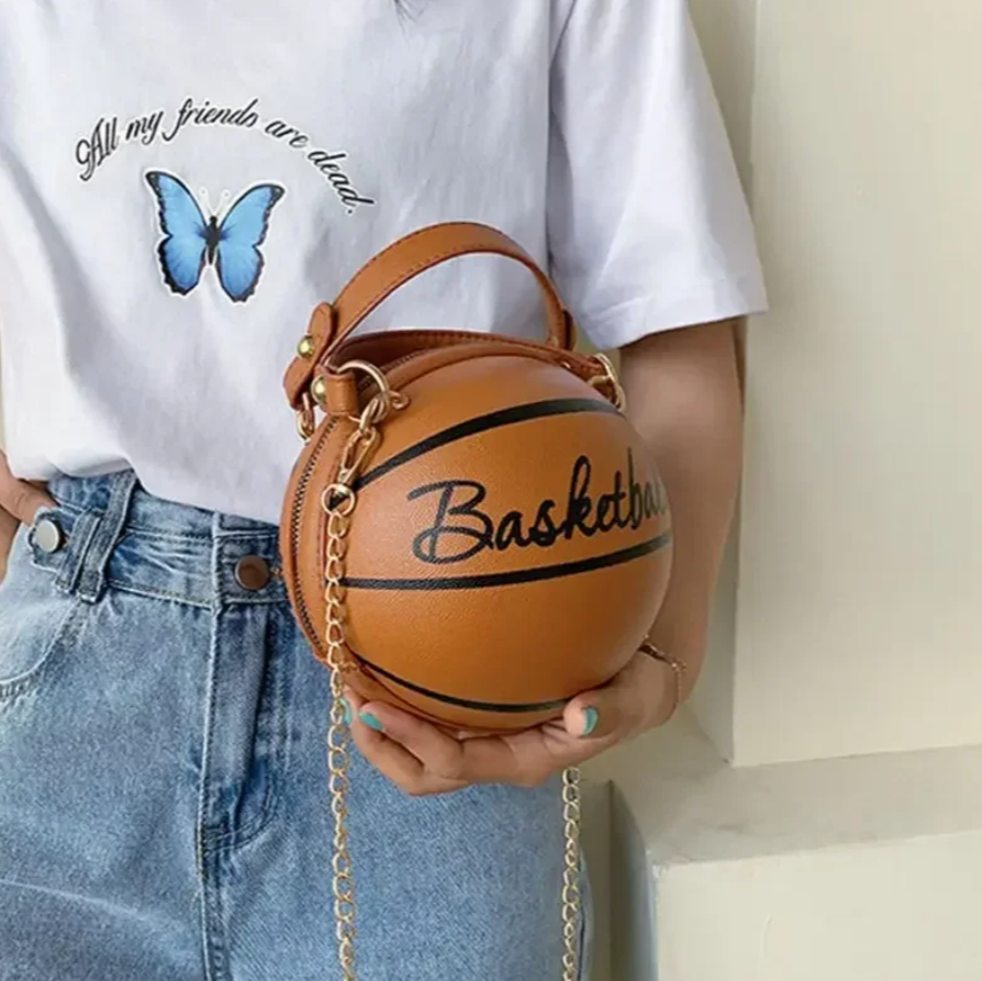 Bolsa Tote em Couro PU Castanho, Bola de Basketball