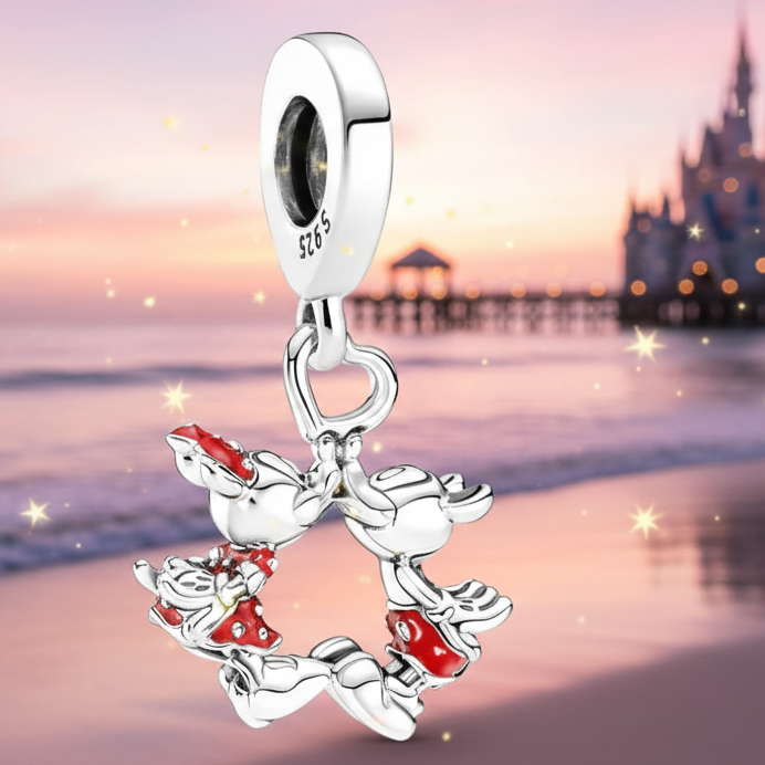 Sterling Silver 925 Bead, Mickey and Minnie Mouse Disney Kiss