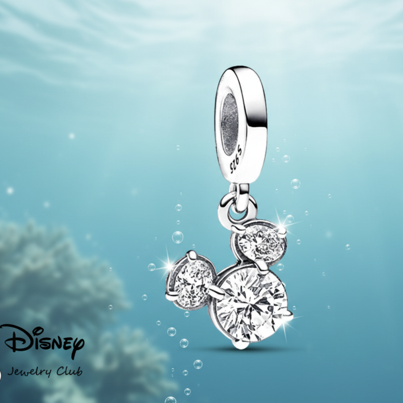 Sterling Silver 925 Bead, Mickey Mouse Sparkling Head Silhouette