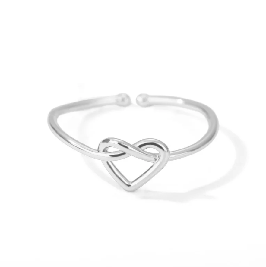 Anel Ajustável Coração em Aço Inoxidável, Prata