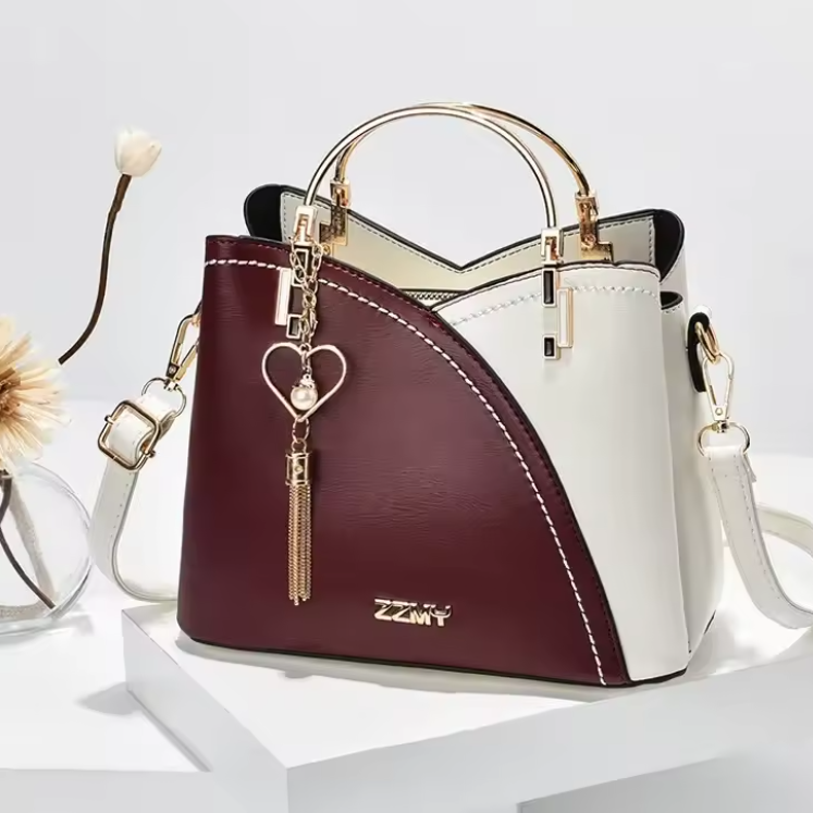 Mala ZZMY Color-Block – Elegância em Bordeaux e Branco