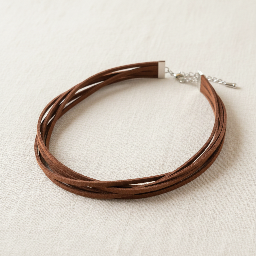 Tour de cou 6 fils pour femme en cuir marron