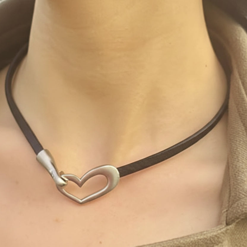 Collier/Bracelet en Cuir pour Femme, Cœur