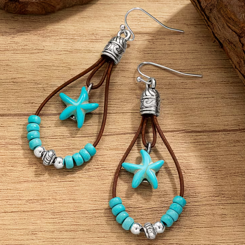 Brincos Desert Starfish – Estilo Vintage & Turquesa