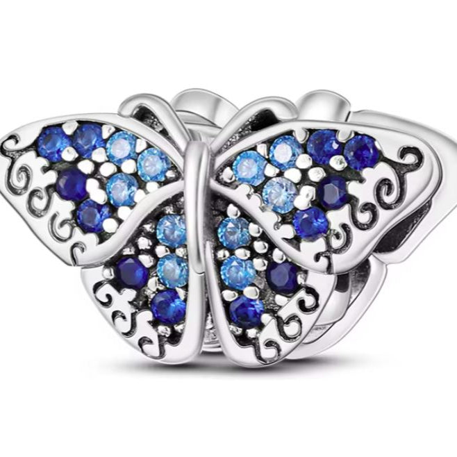 Conta em Prata 925, Borboleta com Zircónias Azuis