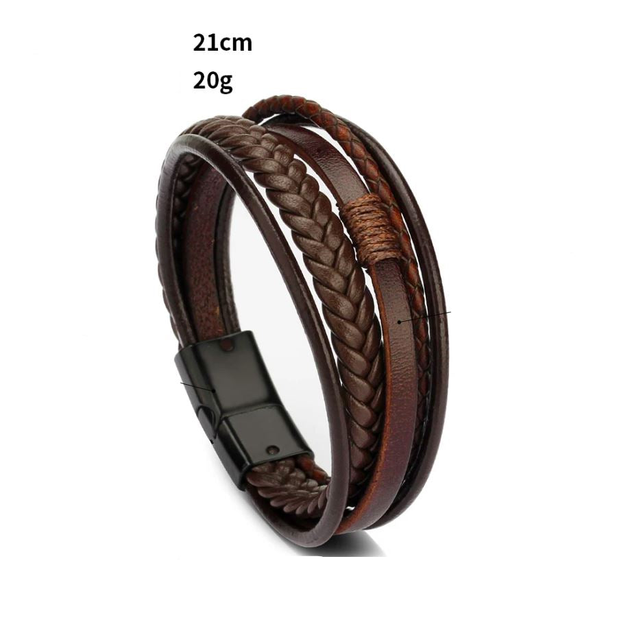 Pulseira de Homem em Couro Castanho e Alumínio