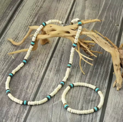 Conjunto masculino feito com Casca de Côco natural , Bege e Azul