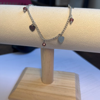 Pulseira de Senhora em Fantasia, Coração Pedra Roxa
